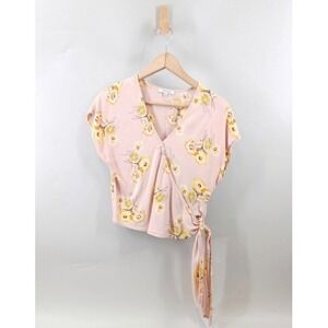 Madewell Wrap Top Women Medium Pink Floral Side Tie V-Neck Romantic  Boho